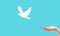 Hand praying and birds free enjoying nature on light blue background hope and freedom concept