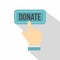 Hand presses button to donate icon, flat style