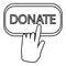 Hand presses button to donate icon, outline style