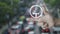 Hand pressing service fix motorcycle with wrench tool icon over blur of rush hour with cars and road in city, Business repair