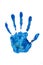 Hand print blue color on world map