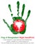 Hand print of the right hand in the colors of the flag of Bangladesh, green flag with red round