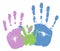 Hand prints of family. Texture of handprints of mother, father and baby. Human fingers and palm of hands. Vector illustration