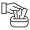 Hand pulling paper tissue line icon. Preventive measures Covid-19 spread symbol outline style pictogram on white