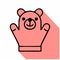 Hand puppet line icon, baby soft bear toy flat logo