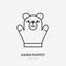 Hand puppet line icon, baby soft bear toy flat logo. Cute plush animal vector illustration. Sign for kids shop