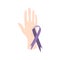 Hand with purple awareness ribbon. Femicide, feminicide concept. Domestic violence