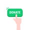 Hand push on donate green button