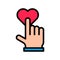 Hand push heart button vector, Social media filled editable stroke icon