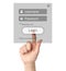 Hand pushing grey login box form ui element