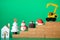 Hand put Miniature Christmas tree on Stair step wood block