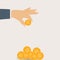 Hand Puts Gold Coin - Contribution to the Future. Vector Illust