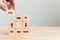 Hand putting cubes dice wooden block with text plan, do, check, act