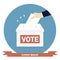 Hand putting paper in the ballot box. Vector illustration