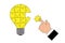 A hand putting together a light bulb puzzle. Idea concept. Vector illustration