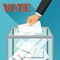 Hand putting voting paper in ballot box. Political elections illustration for banners, web sites, banners and flayers