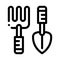 Hand rake and shovel tools icon vector outline illustration