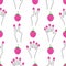 Hand with raspberries on all fingers seamless pattern.