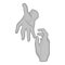 Hand reaches out to other hand icon