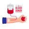 The hand of recipient receiving the Blood transfusion isolated on white background. World Blood Donor Day vector concept