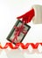 Hand in red glove holds electronic book reader