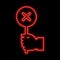 Hand with reject sign. Failure concept neon sign. Bright glowing