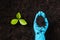 Hand of researcher woman holding compost fertile black soil