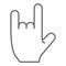 Hand in rock gesture thin line icon. Rock and roll sign vector illustration isolated on white. Heavy metal outline style