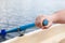 Hand rower rowing paddle during boating