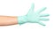 Hand with rubber glove, protection uniform, medicine safety and care concept