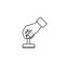 Hand with rubber stamp vector line icon