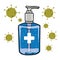 Hand Sanitizer Gel Anti Coronavirus Disinfectant Design with Coronavirus Icon Vector Template