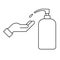 Hand sanitizer line icon. Hand and liquid soap. Washing hands.