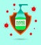 Hand sanitizer protection from coronavirus covid-19, Fight against corona virus with hand sanitizer shield concept. Vector Illustr