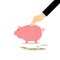 Hand Saving with Piggy Bank Insert Coin