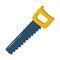 Hand saw. Flat icon on a white background. Symbol. Vector isolated. Carpentry tool with a yellow handle for repair