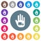 Hand shaped transport sanction sign solid flat white icons on round color backgrounds