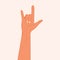 Hand showing heavy metal rock-n-roll gesture. Rock symbol vector illustration