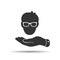 hand showing man head with glasses icon in trendy flat styl