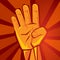hand shows four finger with red background symbol of strength political number 4