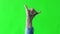 Hand shows Shaka sign on green screen background Hawaiian gesture relax