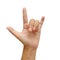 Hand sign meaning I Love You on white background