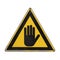 Hand. Sign stop. Yellow triangle