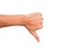 A hand sign of thumb point downward meaning bad, dislike, etc.