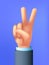 Hand sign of a victory. V or salute symbol. Peace 3d cartoon hand.