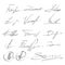 Hand signature. handwritten delivery service document or manuscript