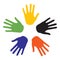 Hand signs with the colors of the five continents