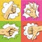 Hand signs in retro pop art style. Cartoon comic vector set. Pointing finger, ok sign, thumb up.