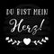 Hand sketched Du bist mein Herz German quote, meaning You are my heart. Romantic calligraphy phrase. Lettering