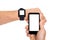 Hand with smartwatch and cellphone